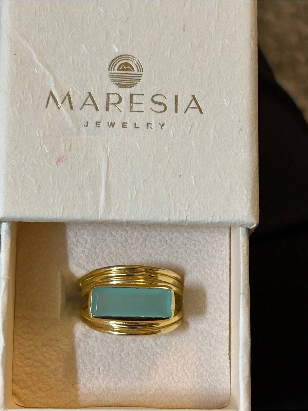 Gold Ring with Aqua Blue Inlay